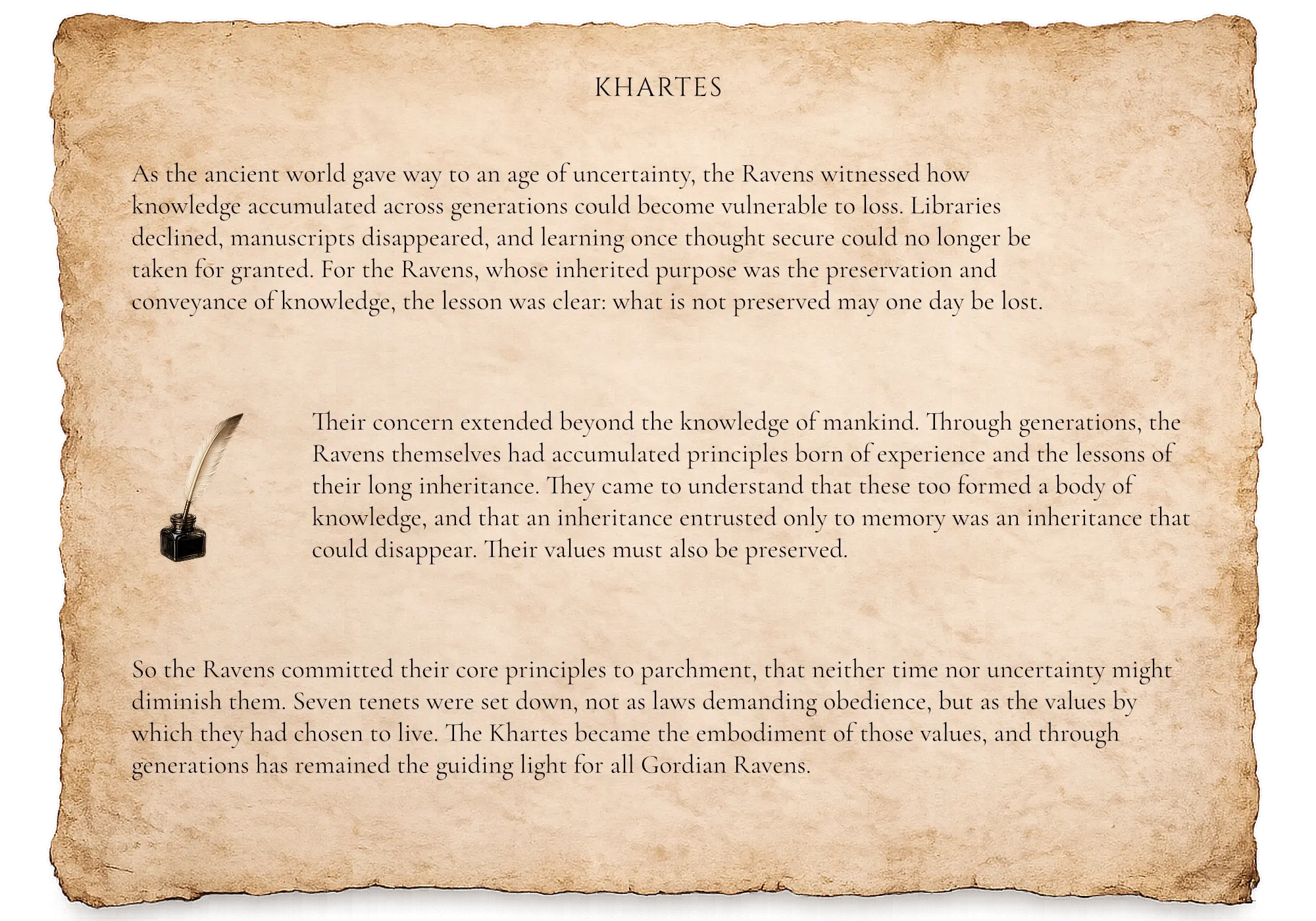 Khartes — the origin of the seven guiding tenets of the Gordian Ravens.