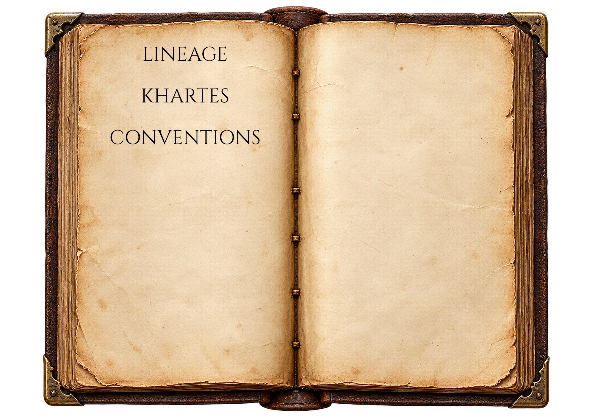 Open Heritage book showing Lineage, Khartes and Conventions.
