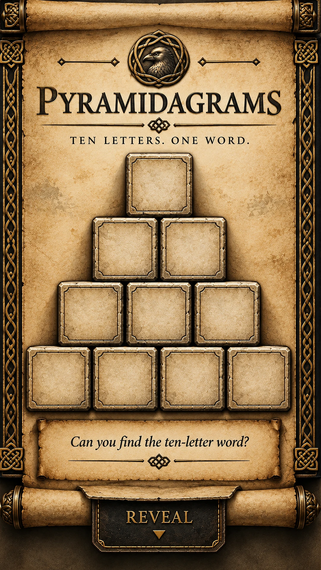 Pyramidagram: ten letter blocks arranged as a pyramid.